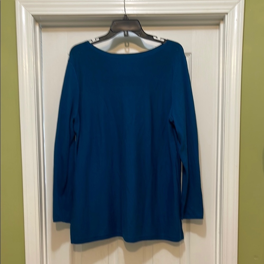 J Jill - lightweight long teal/blue tunic/sweater - scoop neckline - size L